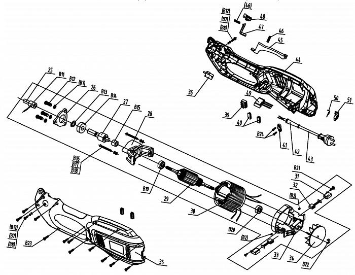 1 Электродвигатель - Щетки - Якорь - Статор - Выключатель ТРИММЕР ЭЛЕКТРИЧЕСКИЙ CHAMPION ET1005А