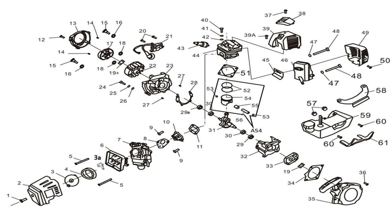 ЗАПЧАСТИ ДЛЯ ТРИММЕРА БЕНЗИНОВОГО ELITECH Т 52 ПРОМО (2019 ГОД) (ДВИГАТЕЛЬ)