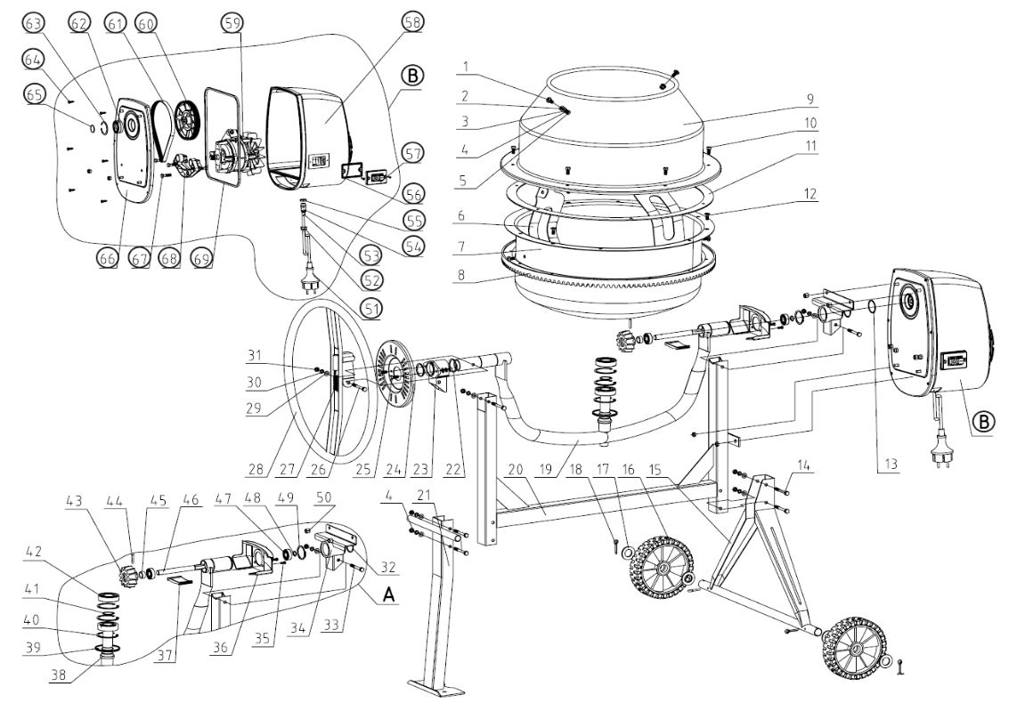 ЗАПЧАСТИ ДЛЯ БЕТОНОСМЕСИТЕЛЯ ЭЛЕКТРИЧЕСКОГО ELITECH БС 145