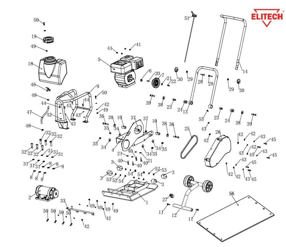 ЗАПЧАСТИ ДЛЯ ВИБРОПЛИТЫ БЕНЗИНОВОЙ ELITECH ПВТ 120БВЛ (ОБЩАЯ)