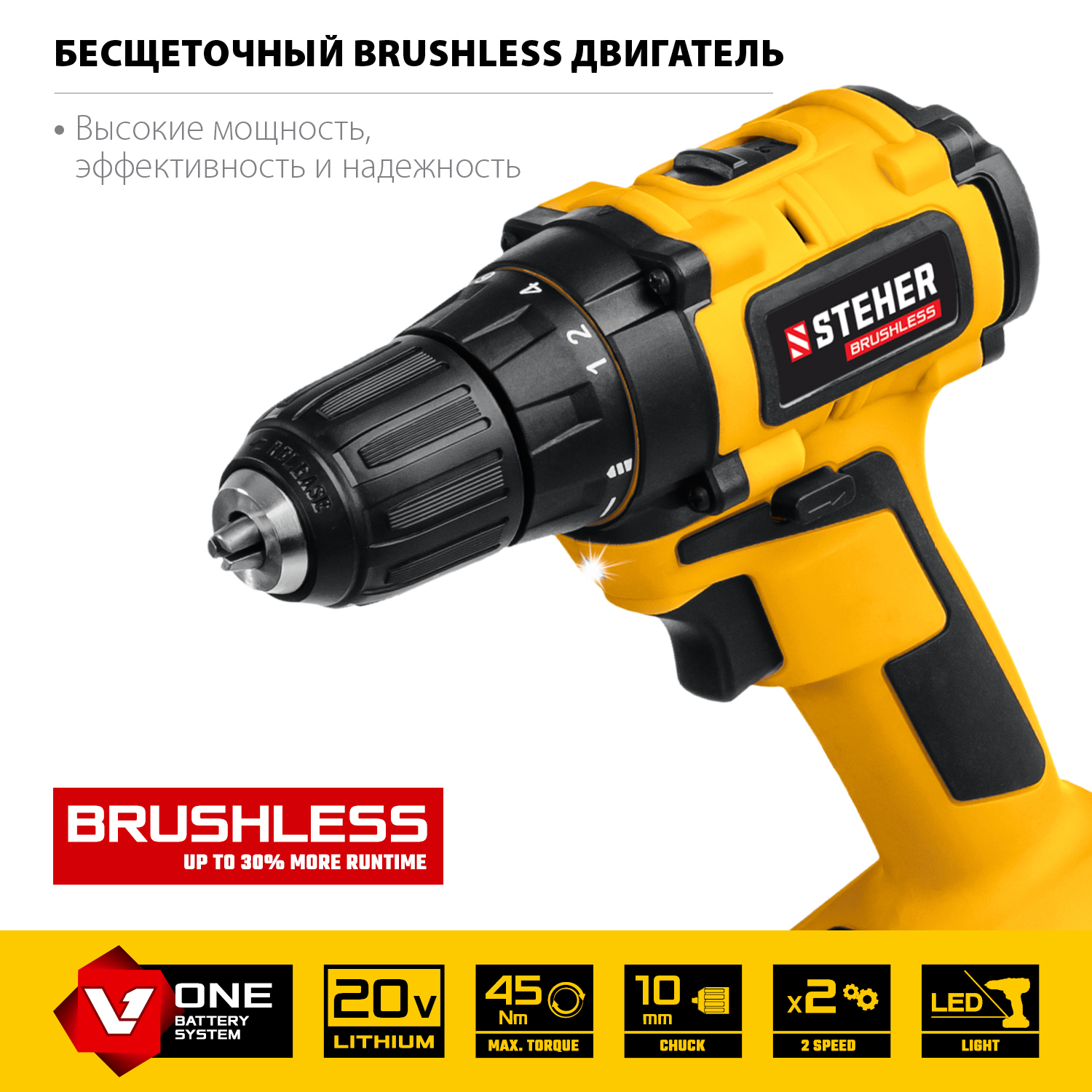 Бесщеточная дрель-шуруповерт, 1 АКБ (2 Ач), в кейсе CDB-200-1